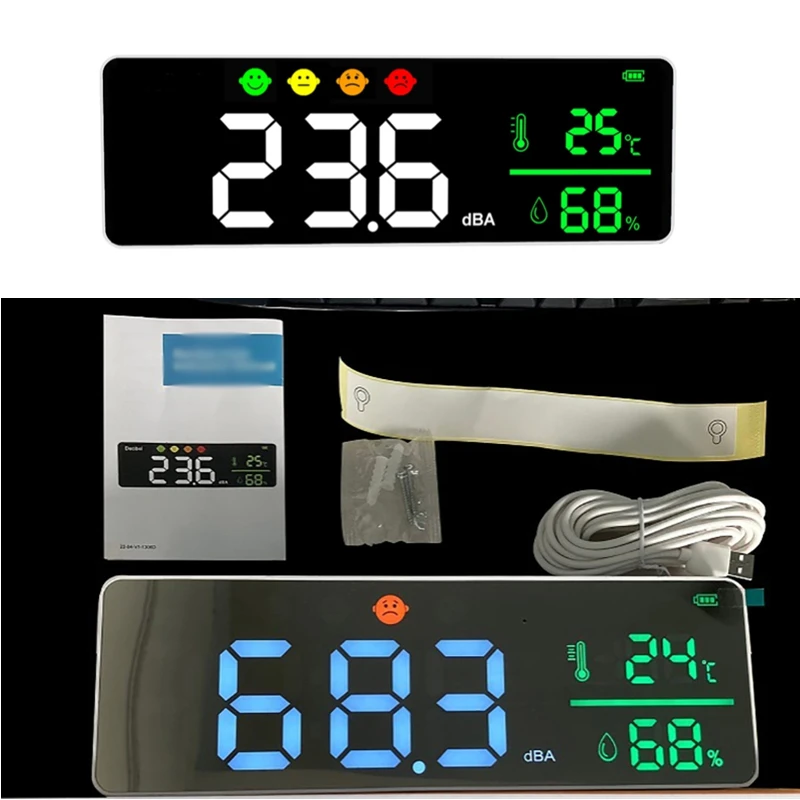 Usb Digital Decibel Medidor de Som Inteligente Parede Montado Vizinhos Detector de Ruído 30130db Led Temperatura e Umidade Exibição Monito