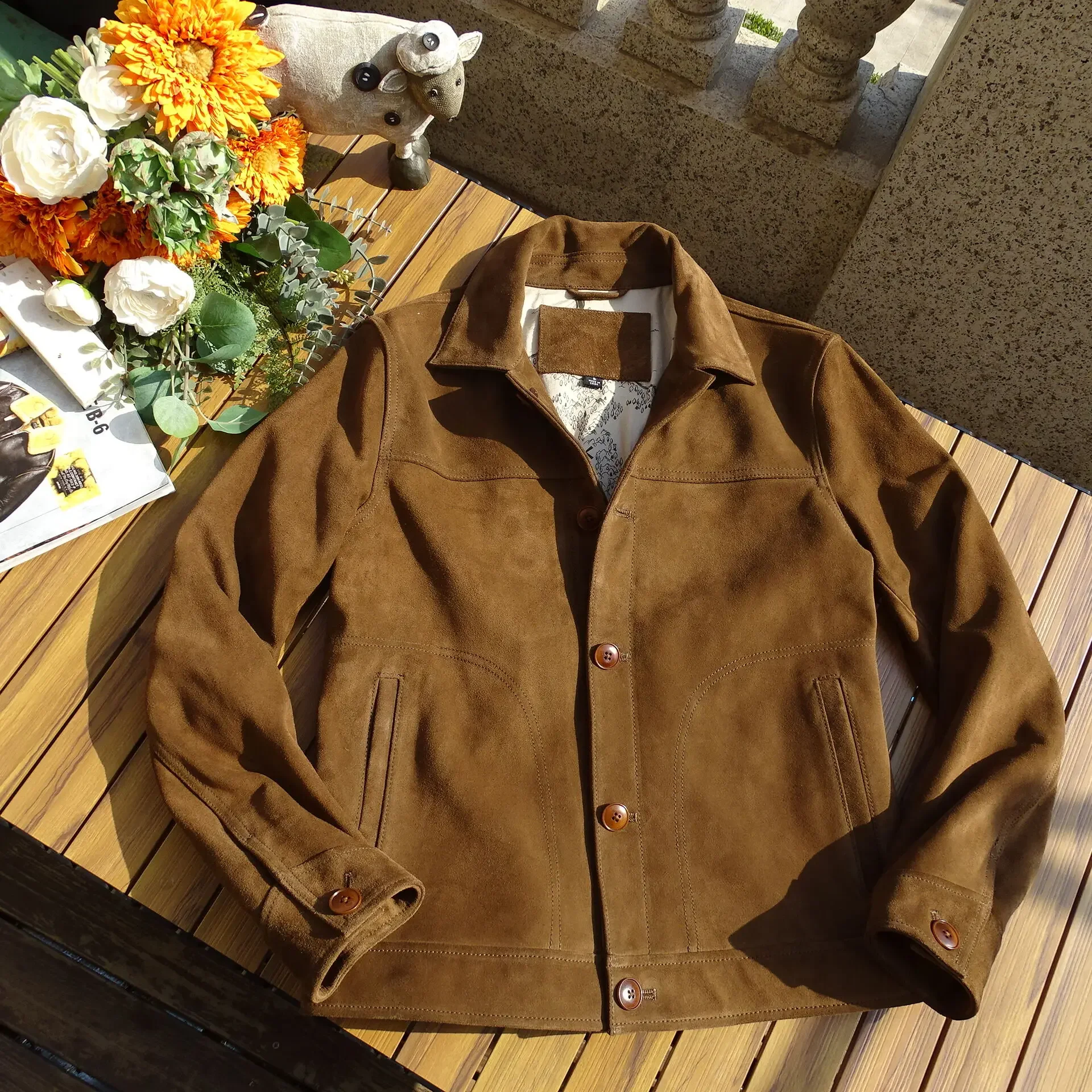 Men's Suede Rancher Jacket Chocolate Regular Fit Western Cowboy Style Vintage Clothes