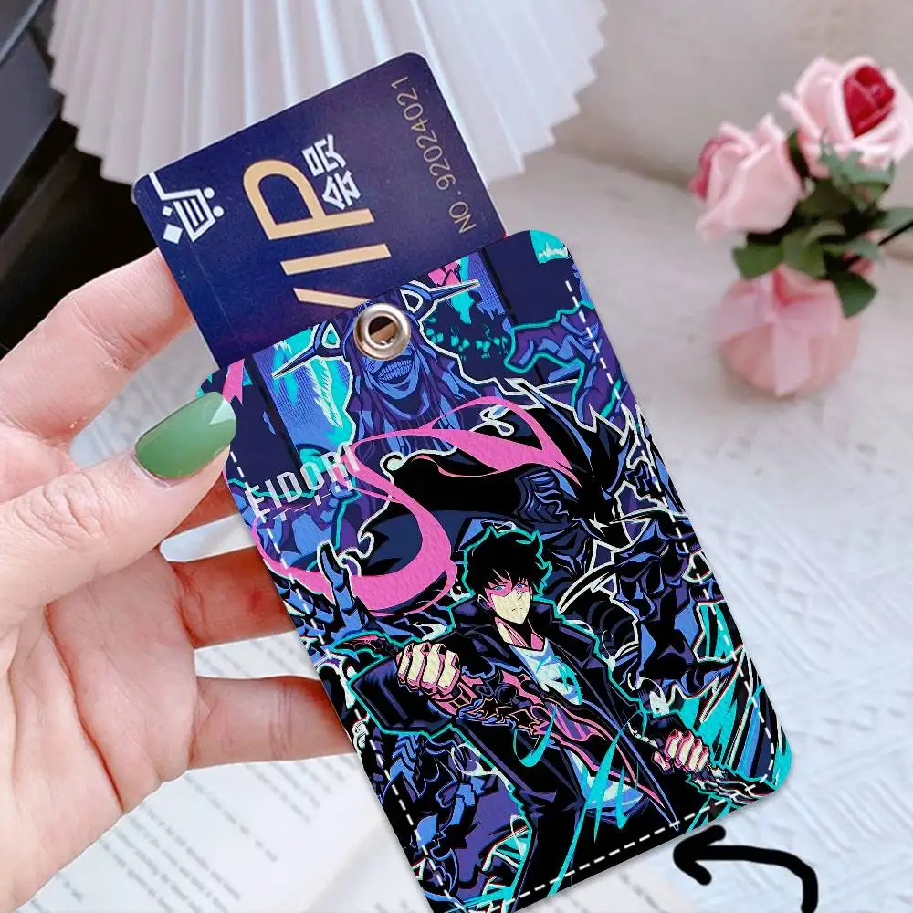 Anime Solo Cartoon Leveling Bank Card,Subway, Bus Card Holder Keychain Key Ring Door Access Tags ID Card Case Keychain Access