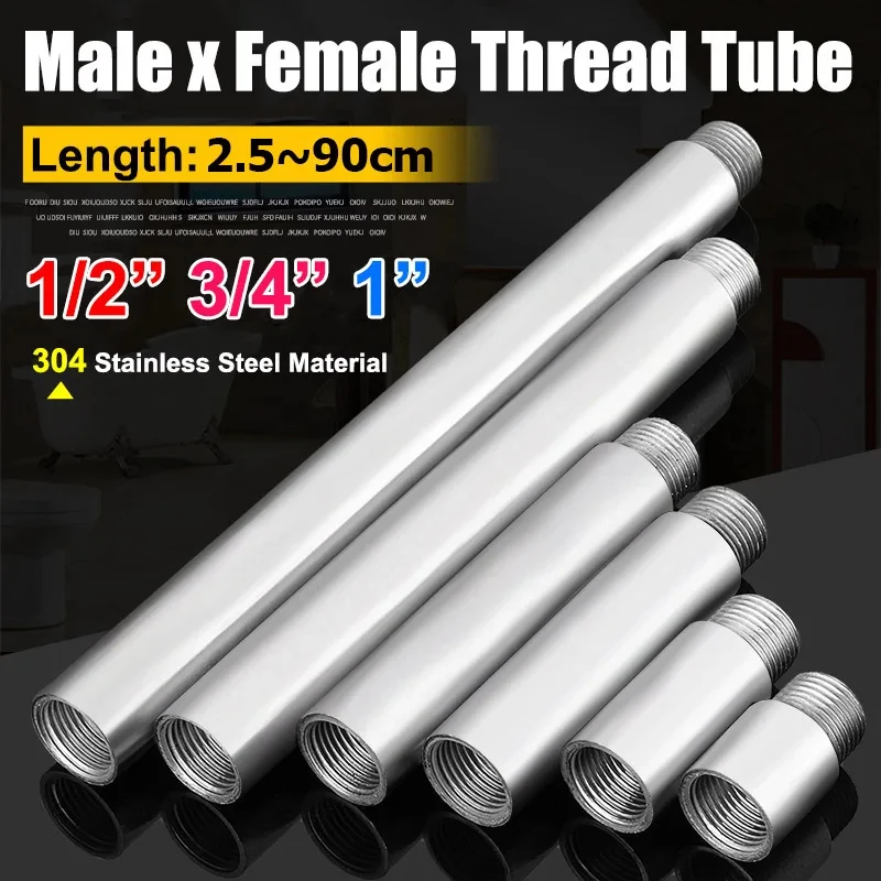 

1/2" 3/4" 1" Length 2.5-100cm Male x Female Thread Extension Tube 304 Stainless Steel Seamless Pipe Fitting Connector Adapter