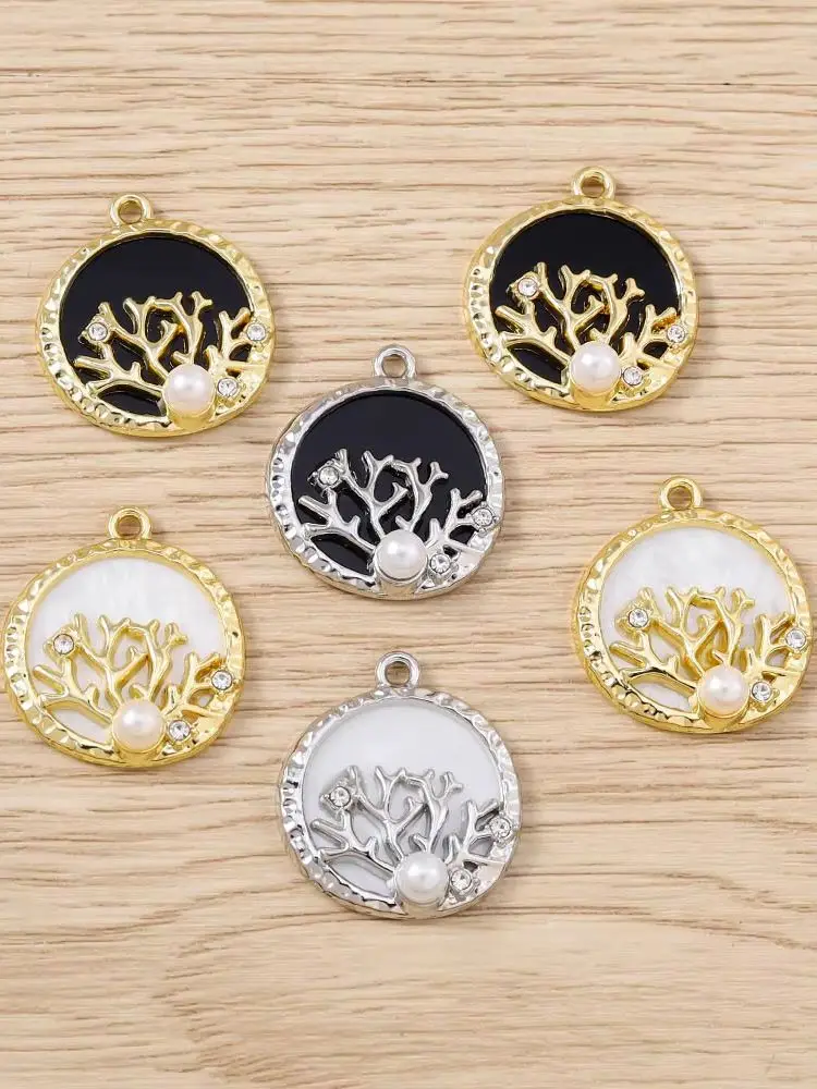 Tusember 5 Stück hübsche, vergoldete Perlen-Korallen-Anhänger für Halsketten, natürliche Muschel-Rundanhänger, DIY-Handarbeit, Strand-Schmuck, Geschenke – Detail 1