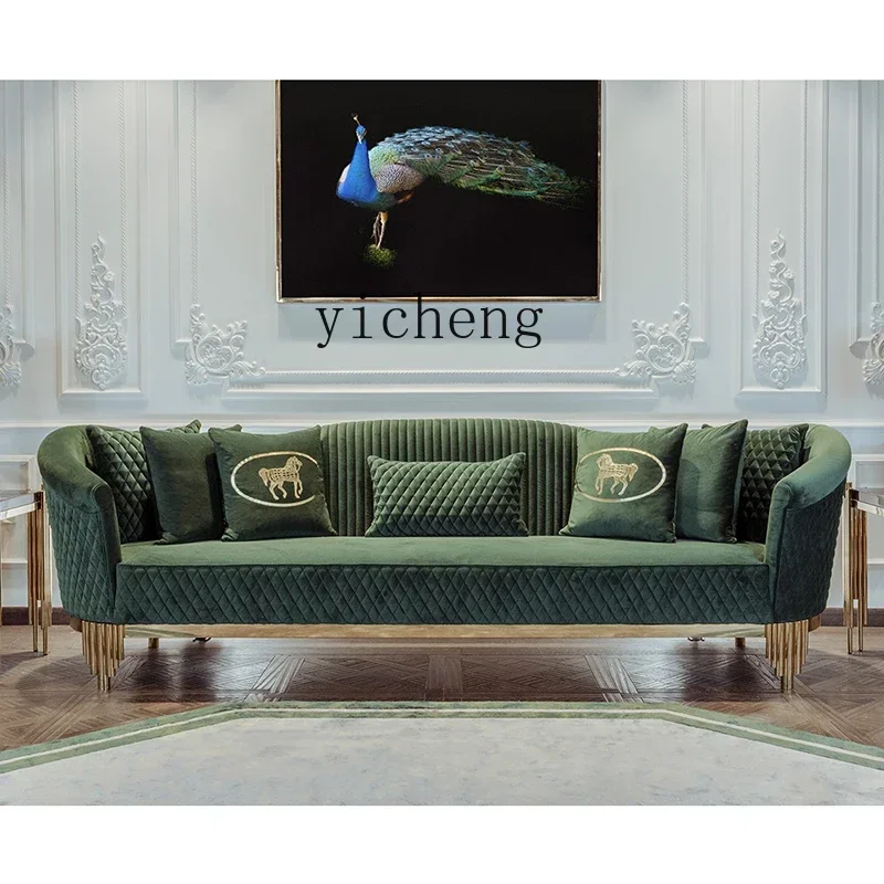 B1 living room solid wood embroidery double sofa stainless steel fabric triple sofa