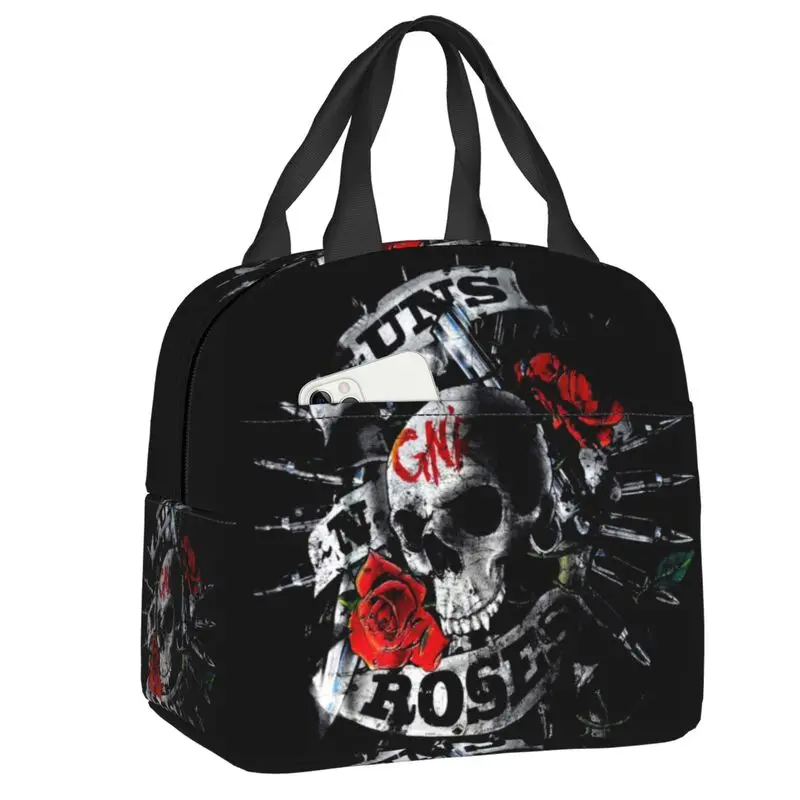 

Guns N Roses Heavy Metal Thermal Insulated Lunch Bags Women Bullet Logo Portable Lunch Tote for Outdoor Picnic Storage Food Box