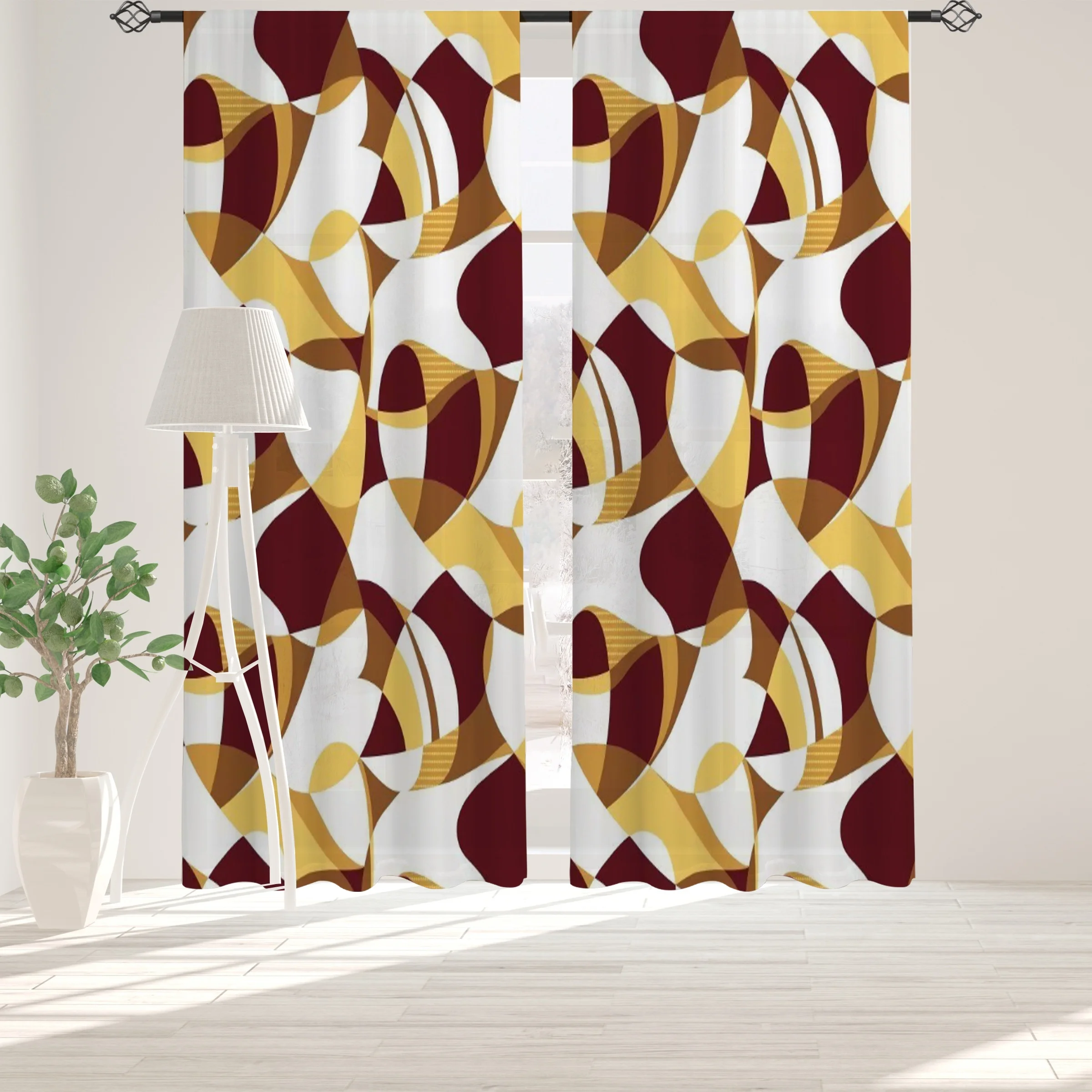 Mid-Century Geometric Curtains, Abstract Retro Print Drapes, Living Room Bedroom Decor for Window Treatment