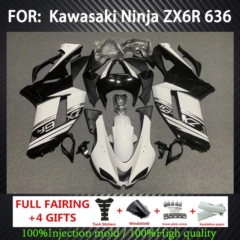 

New ABS Plastic Shell Motorcycle Fairing kit Fit For Kawasaki Ninja ZX6R 636 ZX-6R 2007 2008 07 08 Custom Black white