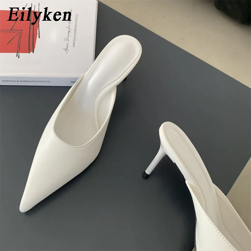 Eilyken 2024 Spring New Brand Women Slipper Pointed Toe Slip On Ladies Mules Thin Low Heel Outdoor Dress Sandal Shoes