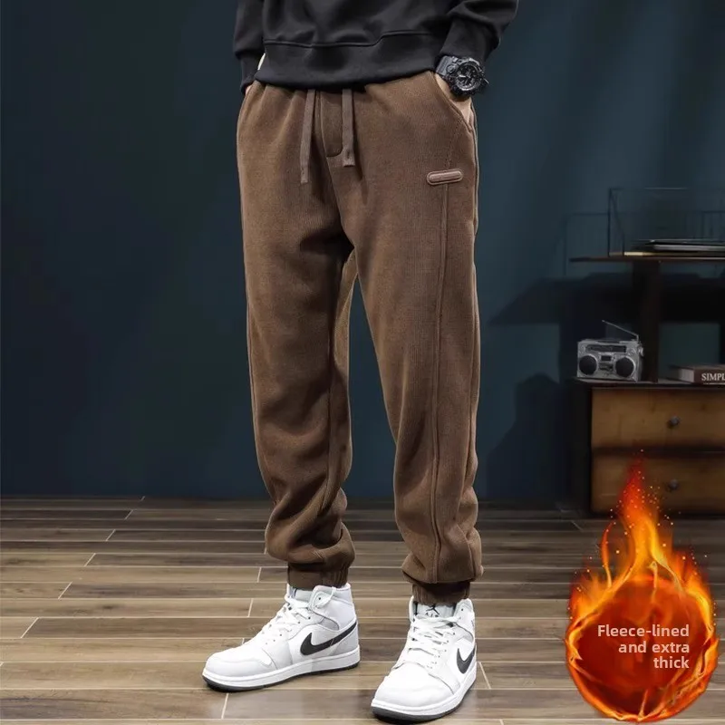 

Мужские повседневные вельветовые спортивные брюки с утепленной флисовой подкладкой, прочные рабочие брюки для осени и зимы, износостойкие, грязеотталкивающие