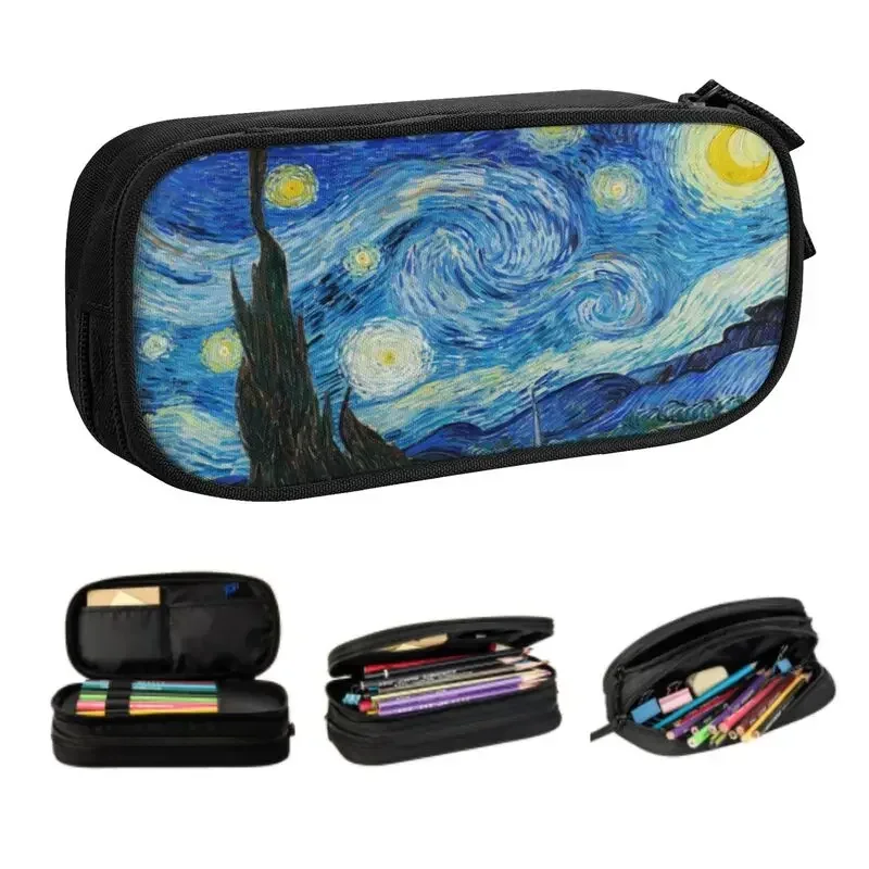 

Cute Vincent Van Gogh Starry Night Pencil Case for Boys Gilrs Custom Oil Painting Art Large Storage Pen Bag Box School Supplies