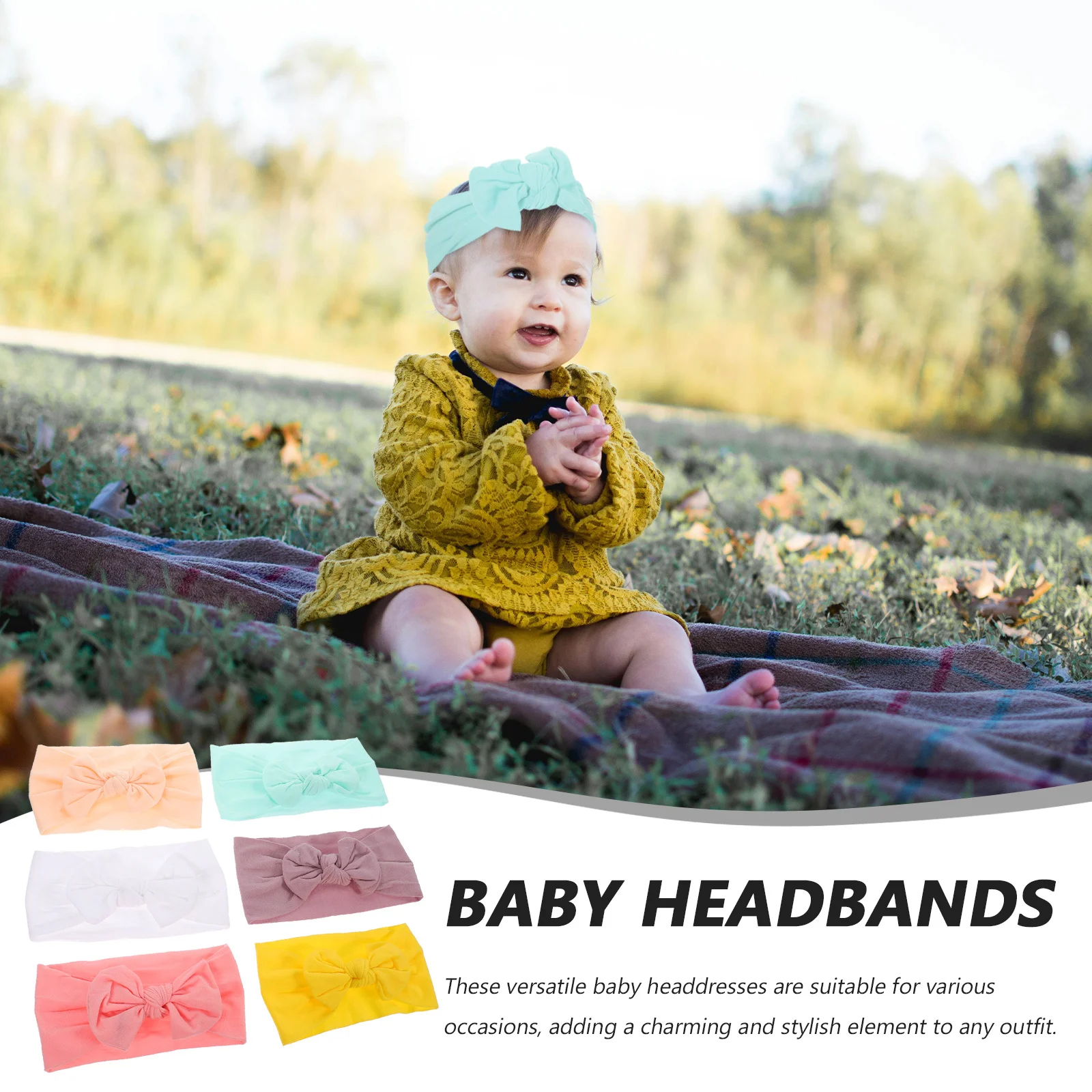 6 قطع من عصابات رأس الأطفال اللطيفة على شكل فيونكة للفتيات الصغيرات من النايلون المرن وإكسسوارات شعر قابلة للتمدد للأطفال