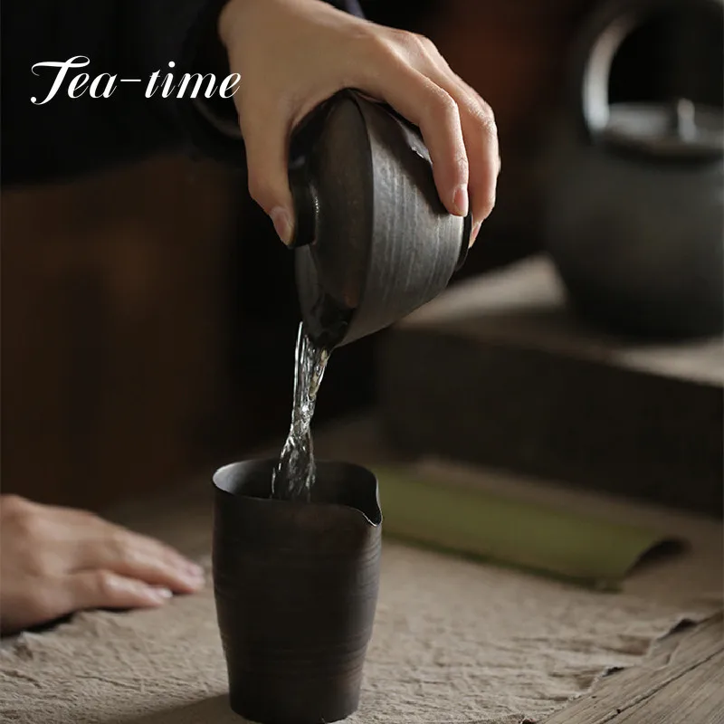 150ML Japanese-style Handmade Ceramic Gaiwan Retro Gilding Galze Art Tea Maker Hand-grabbing Bowl with Lid Kung Fu Teaware Set