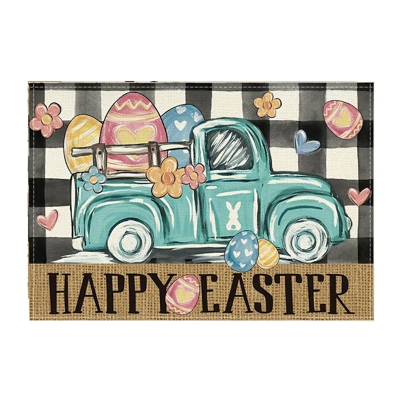 2pcs, Placemats, Square Happy Easter Theme Table Pads, Colorful Floral Cute Bunny Decorative Table Mat