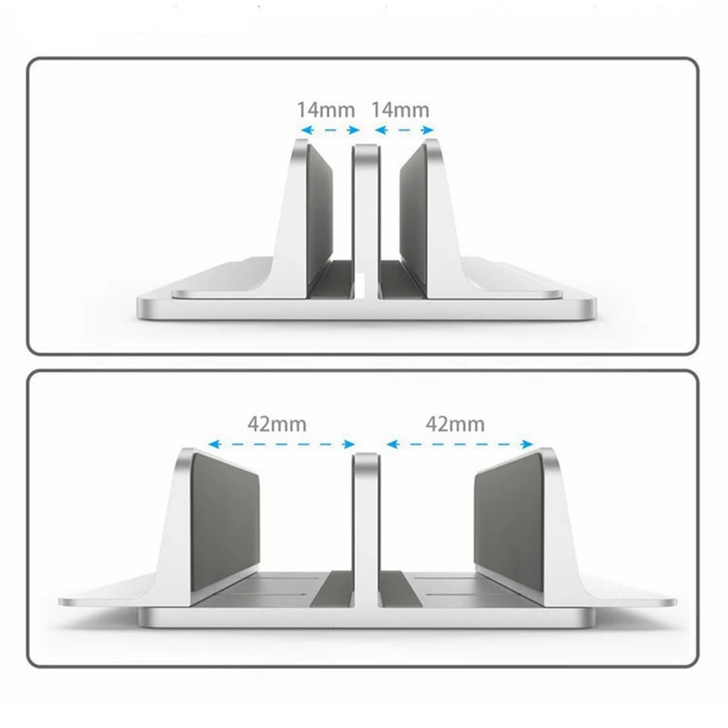 Vertikale Laptop-Halterung, Desktop-Aluminium-Halterung, Basisgröße, verstellbare vertikale Halterung, Doppelkarte aus Aluminiumlegierung