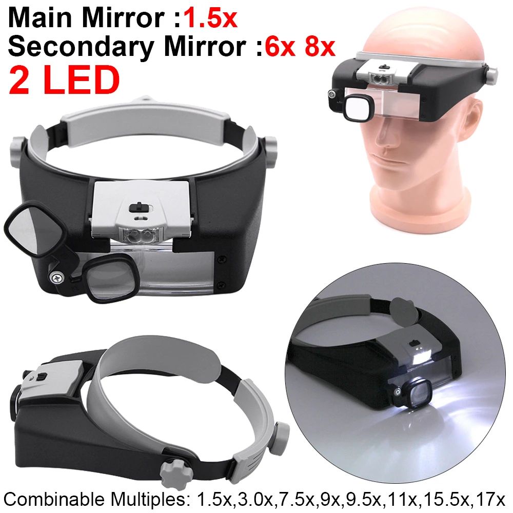 Head Mount Magnifier Glasses Adjustable Headband Helmet Magnifying Glass Multifunctional Hands Free Magnifier for Reading Repair