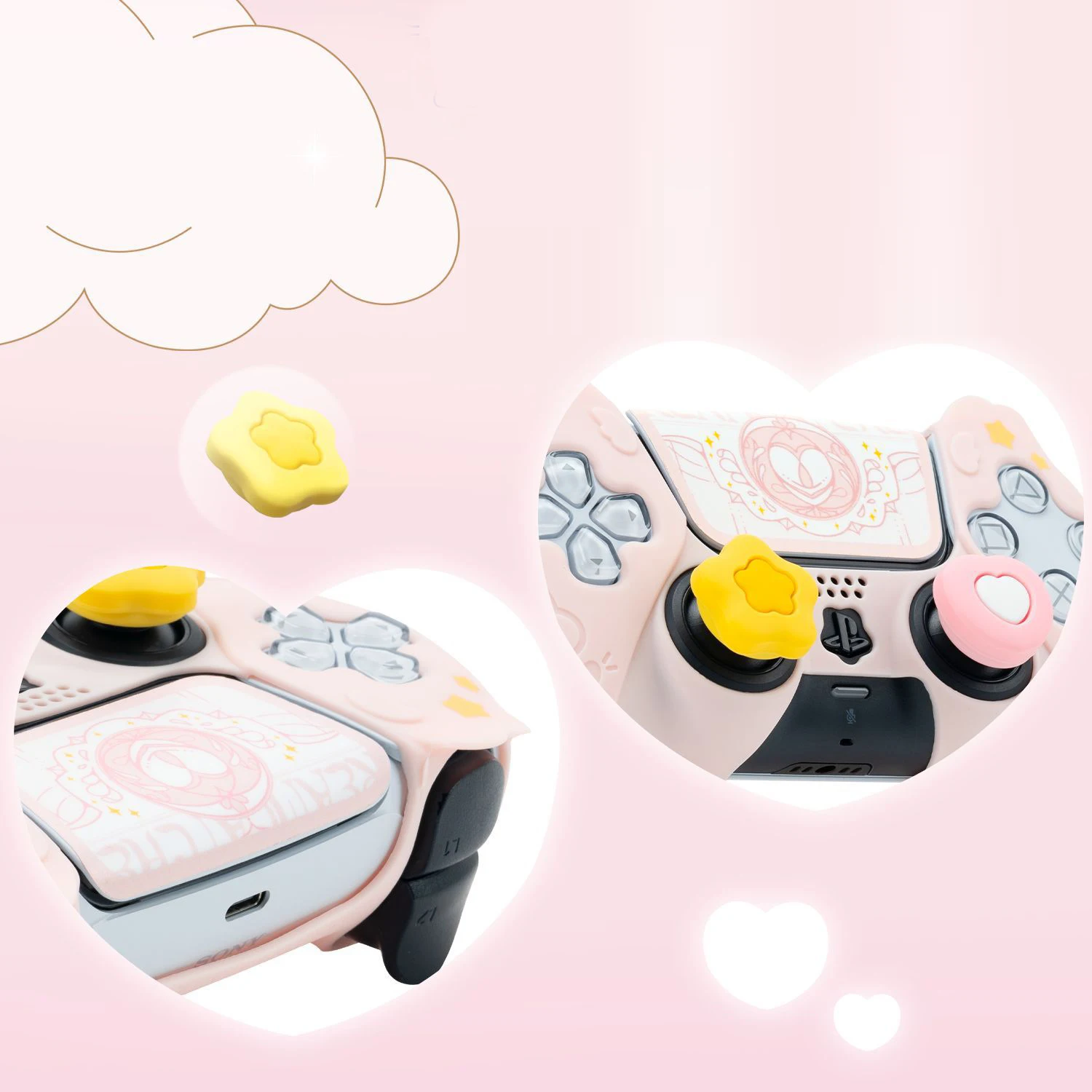 Cute Star Wings Silicone Skin Cover Gamepad Sticker Soft Case For Sony Dualsense 5 PS5 Controller Thumb Stick Grip Cap Protector