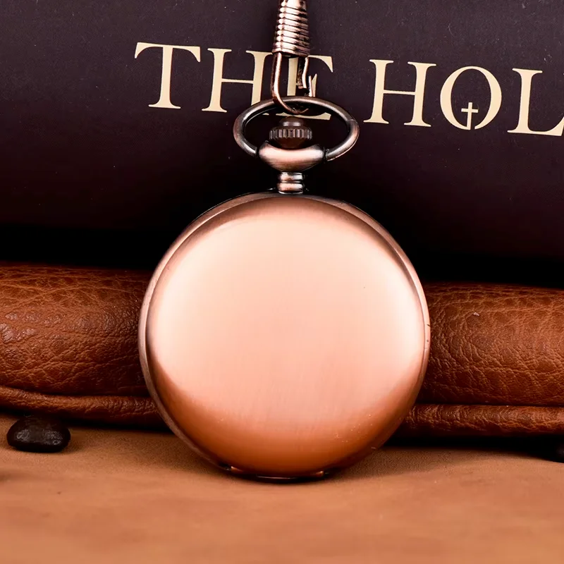 Ancient red pocket watch two-sided quartz watch Bronze Roman scale black pocket watch flip necklace hang watch