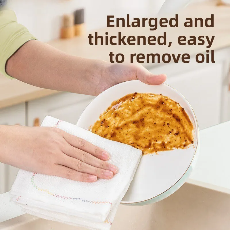 oleophobic rag multi-layer cotton yarn thickened absorbent dishcloth does not stick to oil and does not shed hair, kitchen