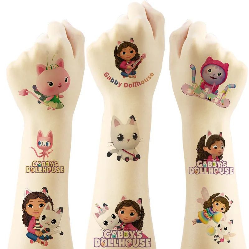 Children Cartoon Gabby Doll House Cats Tattoo Stickers Water Transfer  Kindergarten Reward Waterproof Cute KR(Origin)