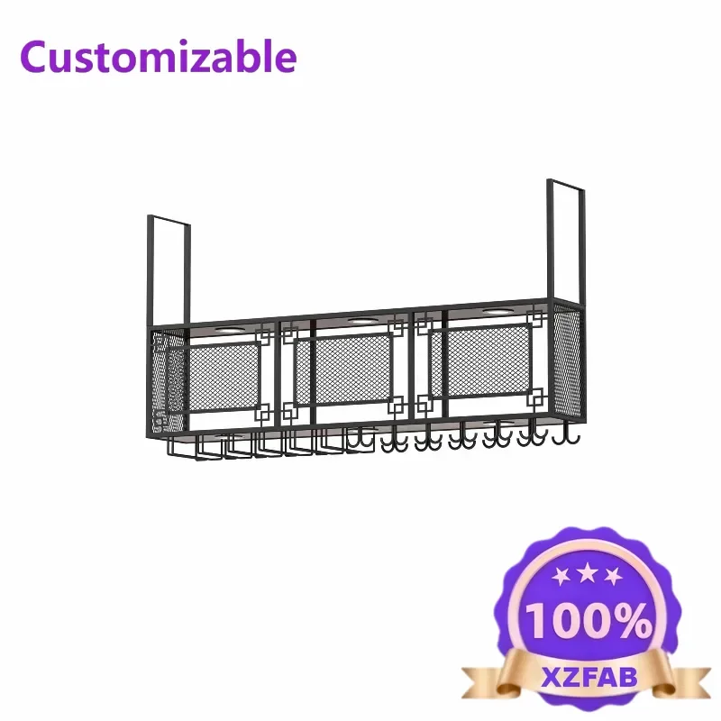 Factory Direct 2026 Wrought iron hanging wine rack Bar hanger Goblet upside down wine glass rack Restaurant hanging cabinet
