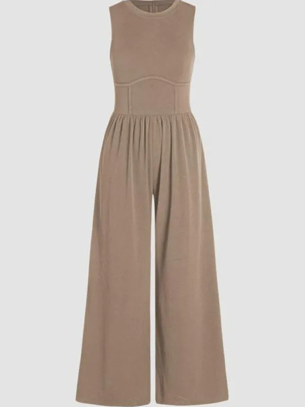 Kombinezon damski z wysokim stanem, dopasowany, z szerokimi nogawkami, prostymi, długimi spodniami, w jednolitym kolorze, modny zestaw na jesień.