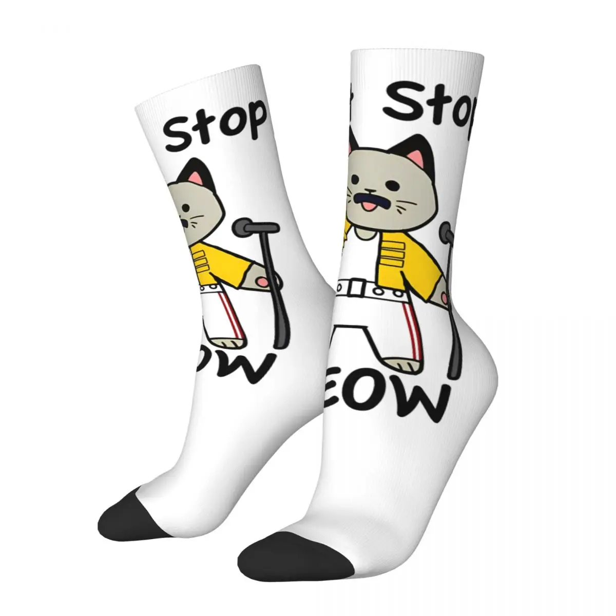 Cool Don't Stop Meow Singing Cat Basketball Socks Polyester Middle Tube Socks for Women Men