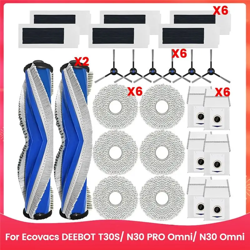ABGH-For Ecovacs DEEBOT T30S/ N30 PRO Omni/ N30 Omni Robot Vacuum Cleaner Main Side Brush Hepa Filters Mop Pads Dust Bags