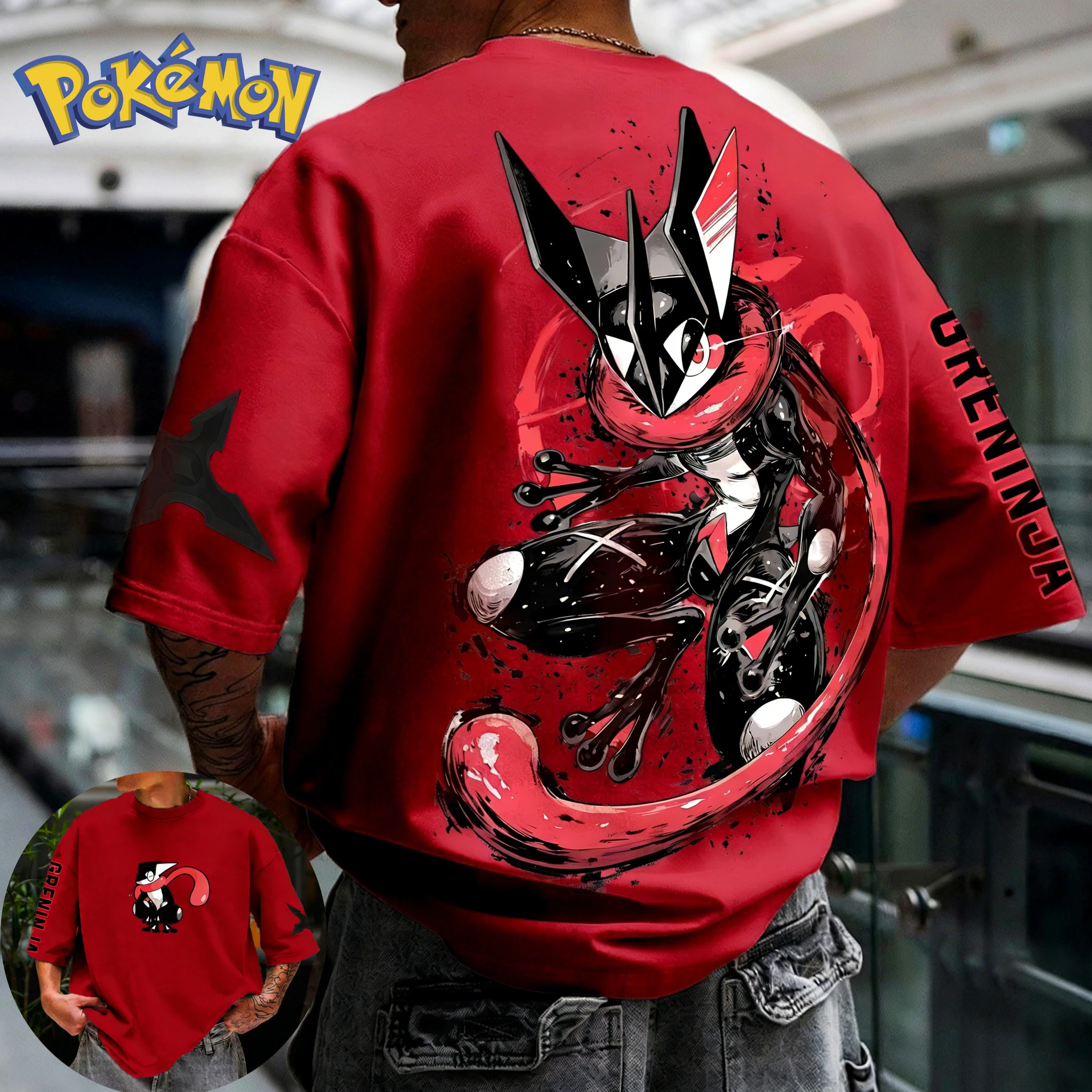Pokémon Greninja Trendy Cool Print Kurzarm-T-Shirt Harajuku Street Style Sommer Neue Herren- und Damenoberteile Eltern-Kind-Oberteile
