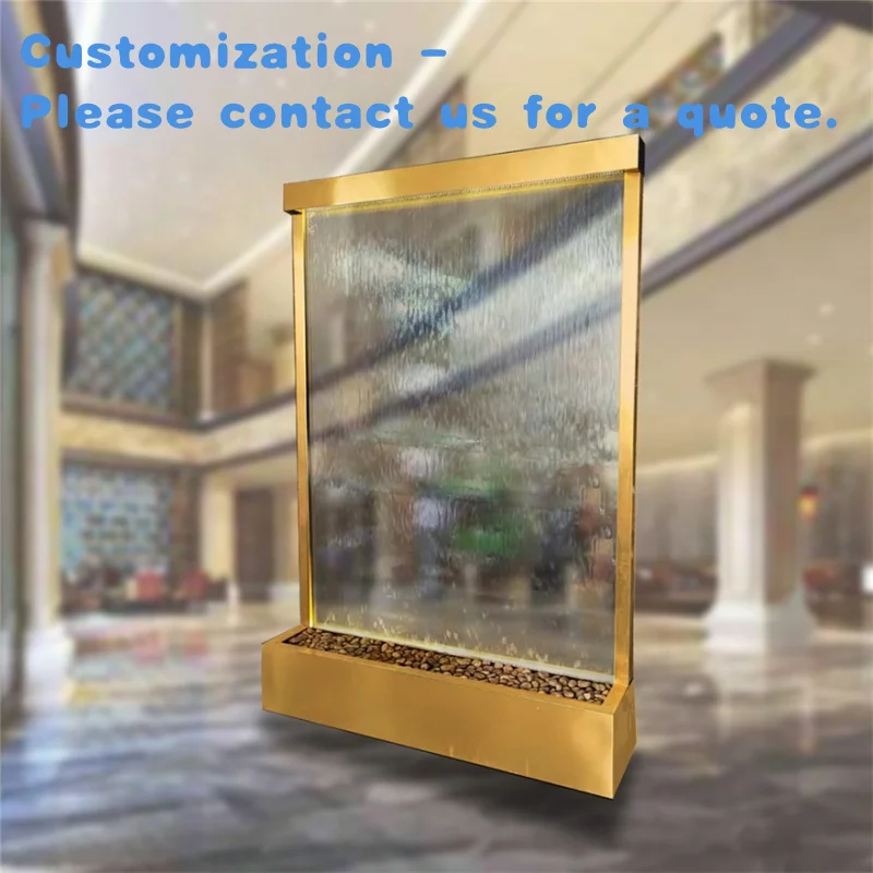 

custom.Modern Outdoor Decoration Hot Sale Glass Fountain Led Movable Stainless Steel Glass Waterfall