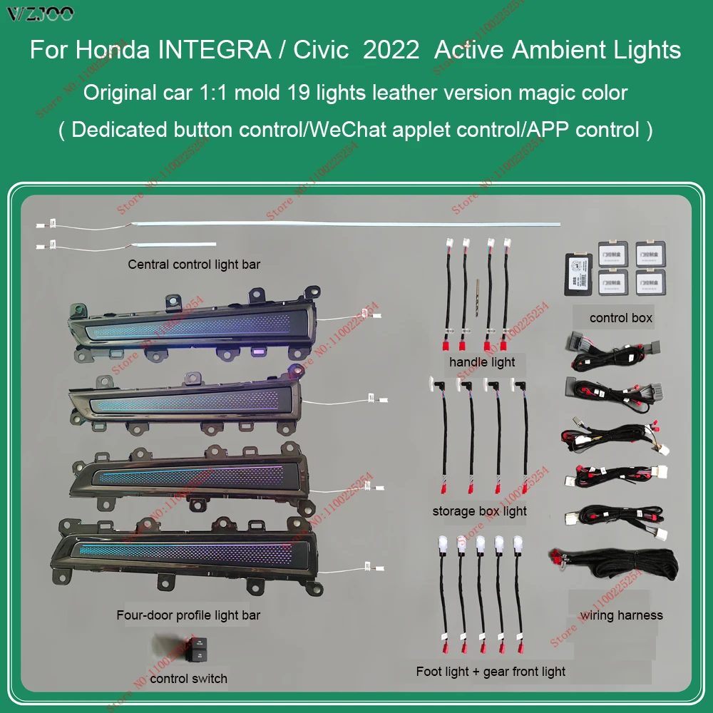 2022 FOR Honda civic 11th Car Interior Neon RGB Led Bluetooth Control Music Control Decorative Lights Ambient Atmosphere Lights