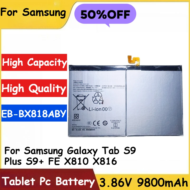 

Tablet Battery 3.86V 9800mAh EB-BX818ABY For Samsung Galaxy Tab S9 Plus S9+ FE X810 X816 Replacement Battery New High Quality
