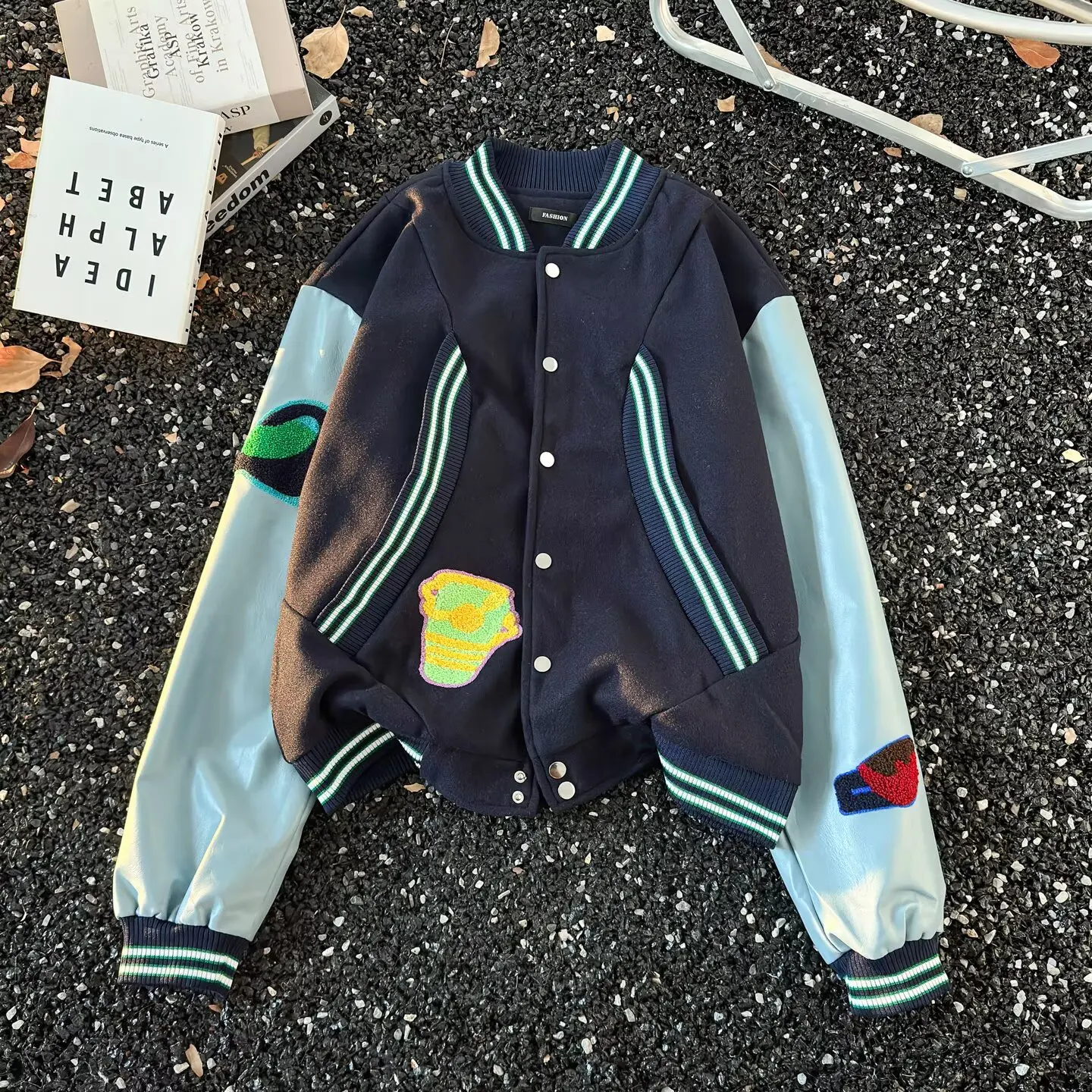 

American High Street Heavyweight Woolen Embroidered Jaet Men's Autumn Winter New Sle Casual Baseball orm Top