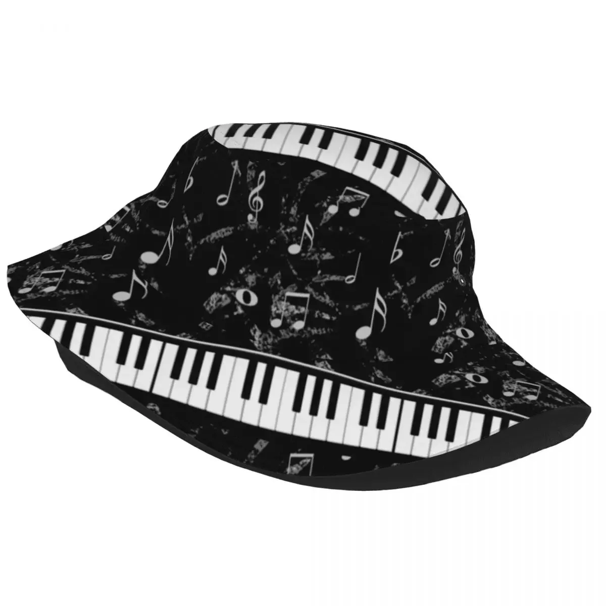 Black And White Piano Music Pattern Bucket Hat Vocation Fishing Caps for Outdoor Sports Teen Session Hats Lightweight