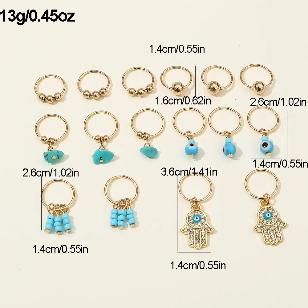 Anillos para el cabello Accesorios de estilo hippie Loc Joyería para el cabello para trenzas 16 piezas Cuentas azules y verdes Trenzado de rastas Cuentas para el cabello Trenza