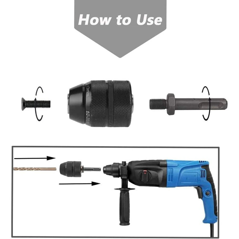 Imagem -03 - Mandril Keyless com Adaptador de Haste Sds Plus Perfuração de Impacto Adaptador de Mudança Ferramenta Conversor 213 mm 220unf