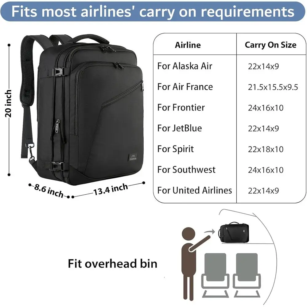 Grand sac à dos étanche extensible pour hommes et femmes – Sac à dos de voyage, parfait pour les voyages d'affaires et du week-end, cadeau idéal pour les voyages,