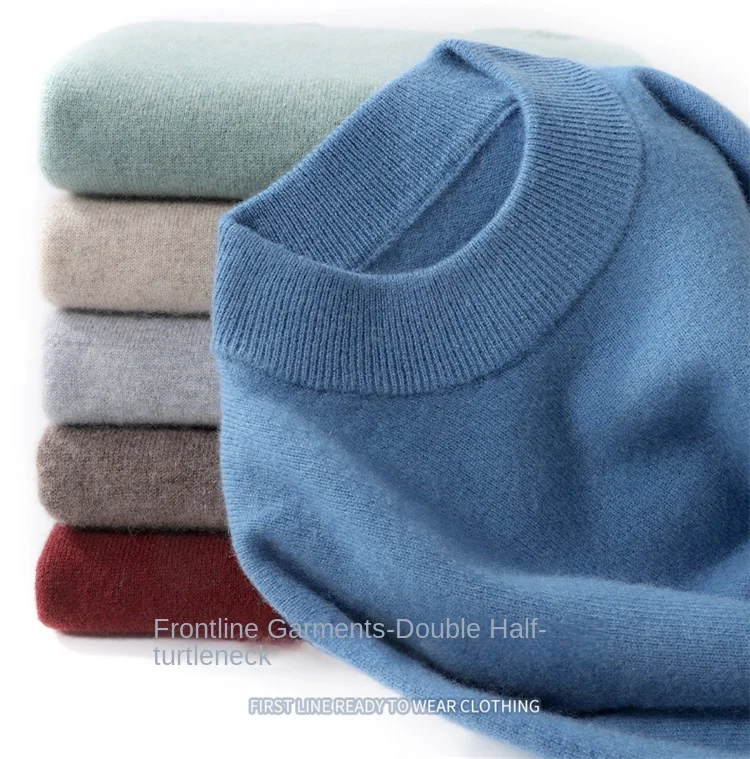 Herren-Pullover aus 100 % reiner Merinowolle, halbhoher Ausschnitt, einfarbig, Übergröße, lässiger Pullover, Herbst- und Wintersport-Kaschmir-Oberteil – Detail 2
