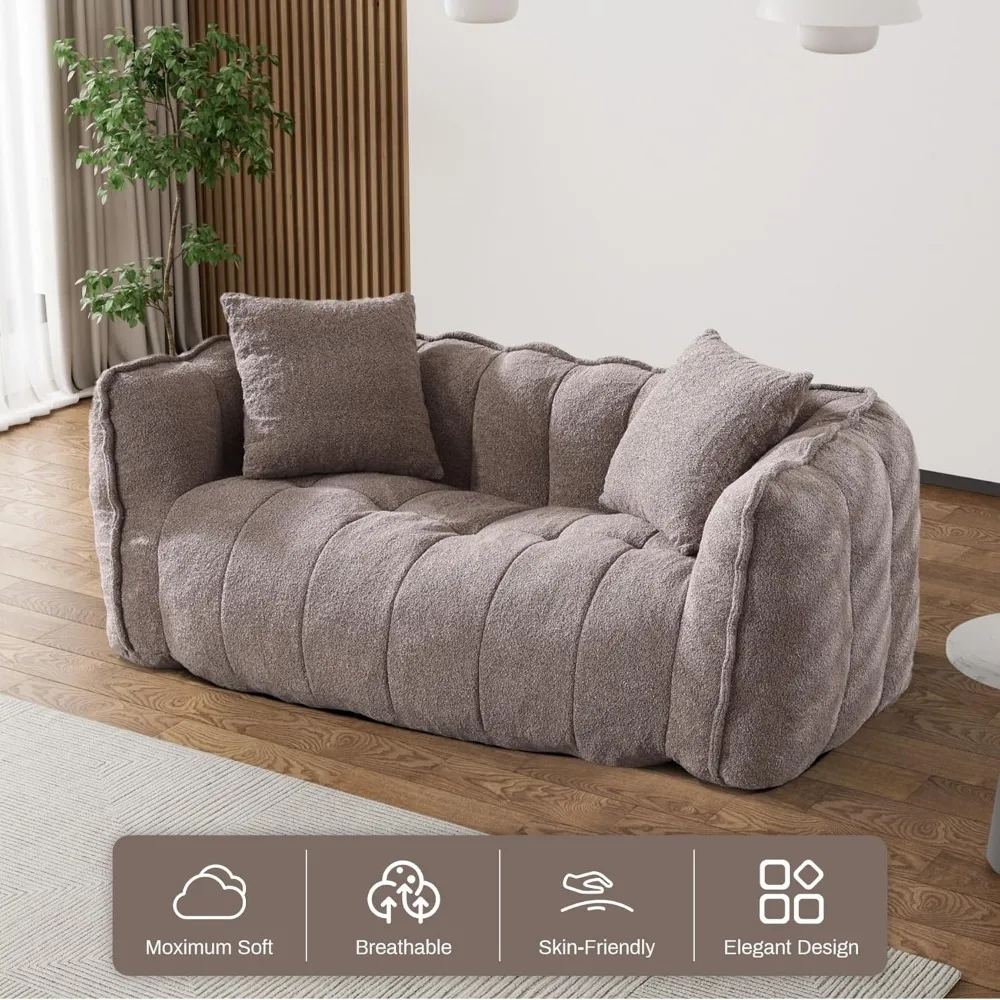 

Chenille Loveseat with Pillows Armrest, Giant Bean Bag Chair, Fluffy Floor Sofa for Living Room