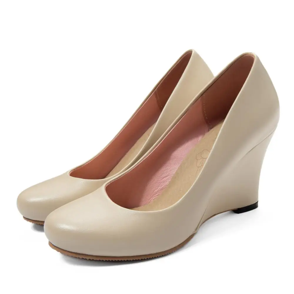 Zapatos de tacón alto con cuña para mujer, zapatos elegantes informales de primavera, tacón desnudo blanco, zapatos de fiesta para boda y oficina, talla grande 43 45