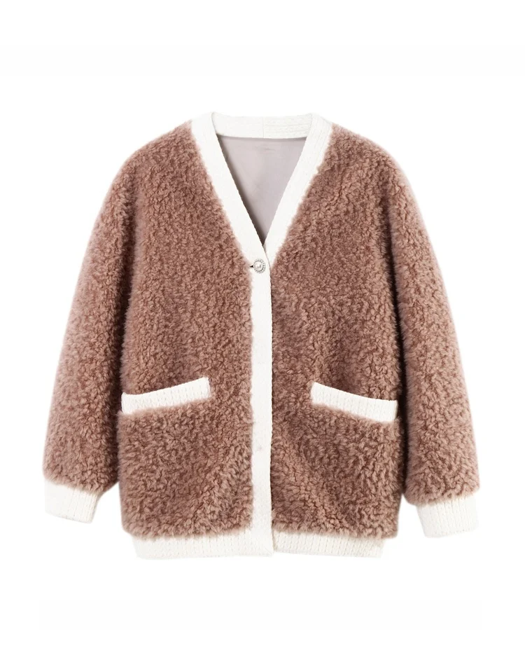 Casaco E de Pele Sintética em Patchwork para Mulheres, Moda de Inverno, Crimento Regular, Estilo de Trabalho AADA4204