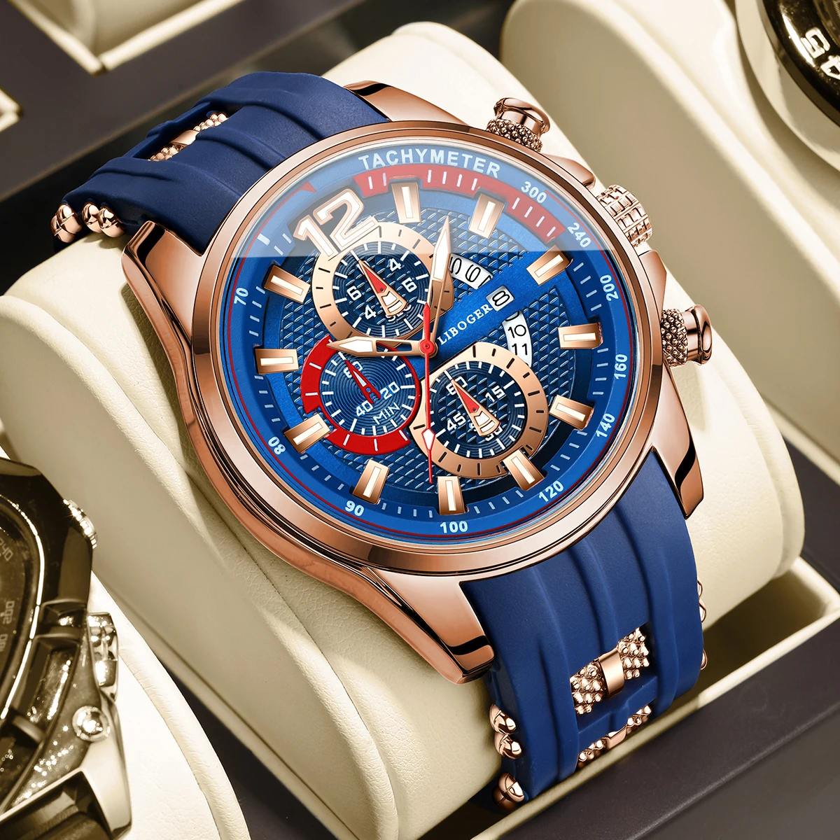 Fashion Silicone Strap Men Sports Watches Casual Arabic Dial Calendar Quartz Watch Reloj Hombre (Without Box)