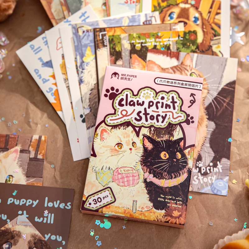 30sheets Kawaii Ins Cute Pet Message Commemorative Card Postcard DIY Handmade Scrapbook Material Card Paper