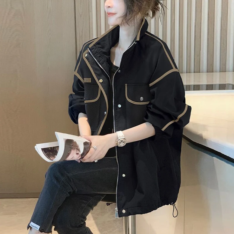 Autumn Winter Streetwear Oversized Loose Casual Patchwork Buttons Jacket Ladies Pocket Korean Fashion Coat Top Women Cardigan