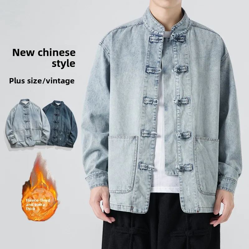 

Retro Artistic Large Size Denim Jaet Warmth Waed out Sle Autumn Winter Coat Cotton Material Youth Faion Outerwear