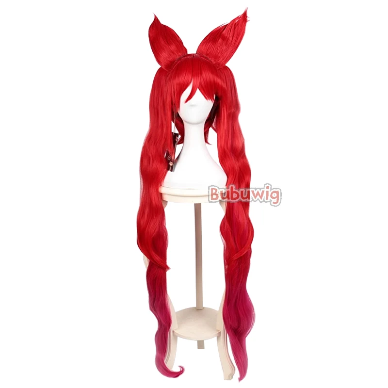 Bubuwig Synthetic Hair Jinx Cosplay Wigs LOL Star Guardian Jinx 100cm Long Red Loose Wave Ponytail Wig With Ears Heat Resistant