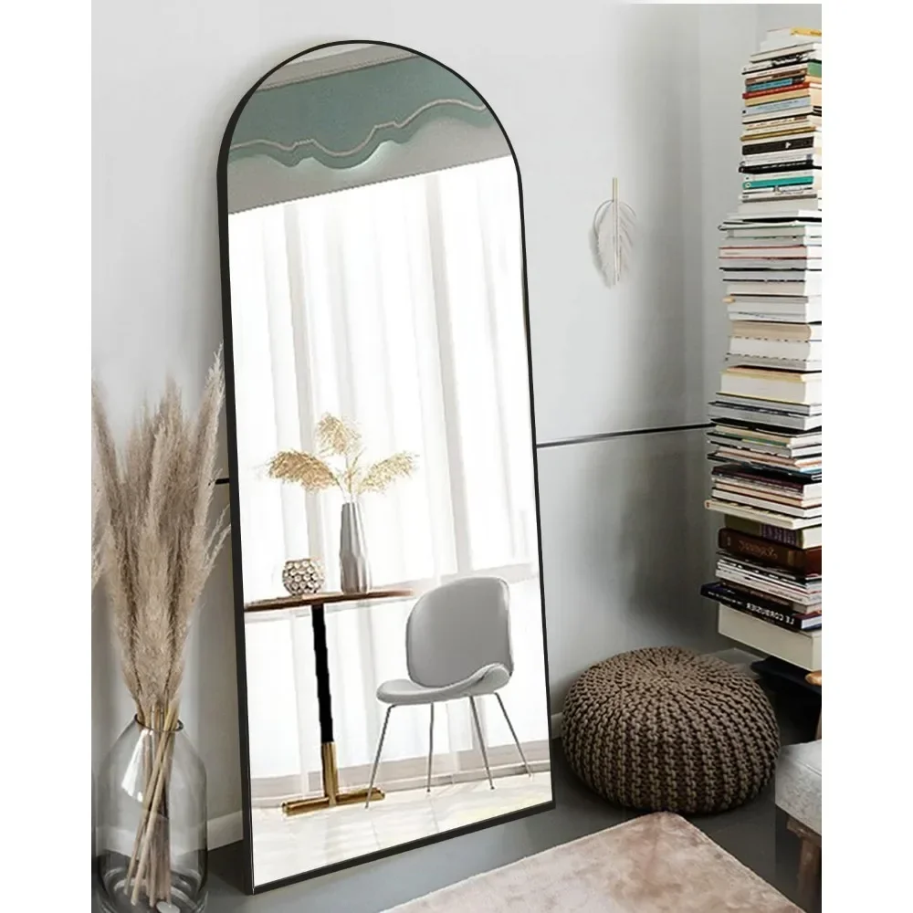 

Floor standing mirror, 70 "x31" arched top mirror, suspended or tilted, bedroom aluminum frame full length mirror