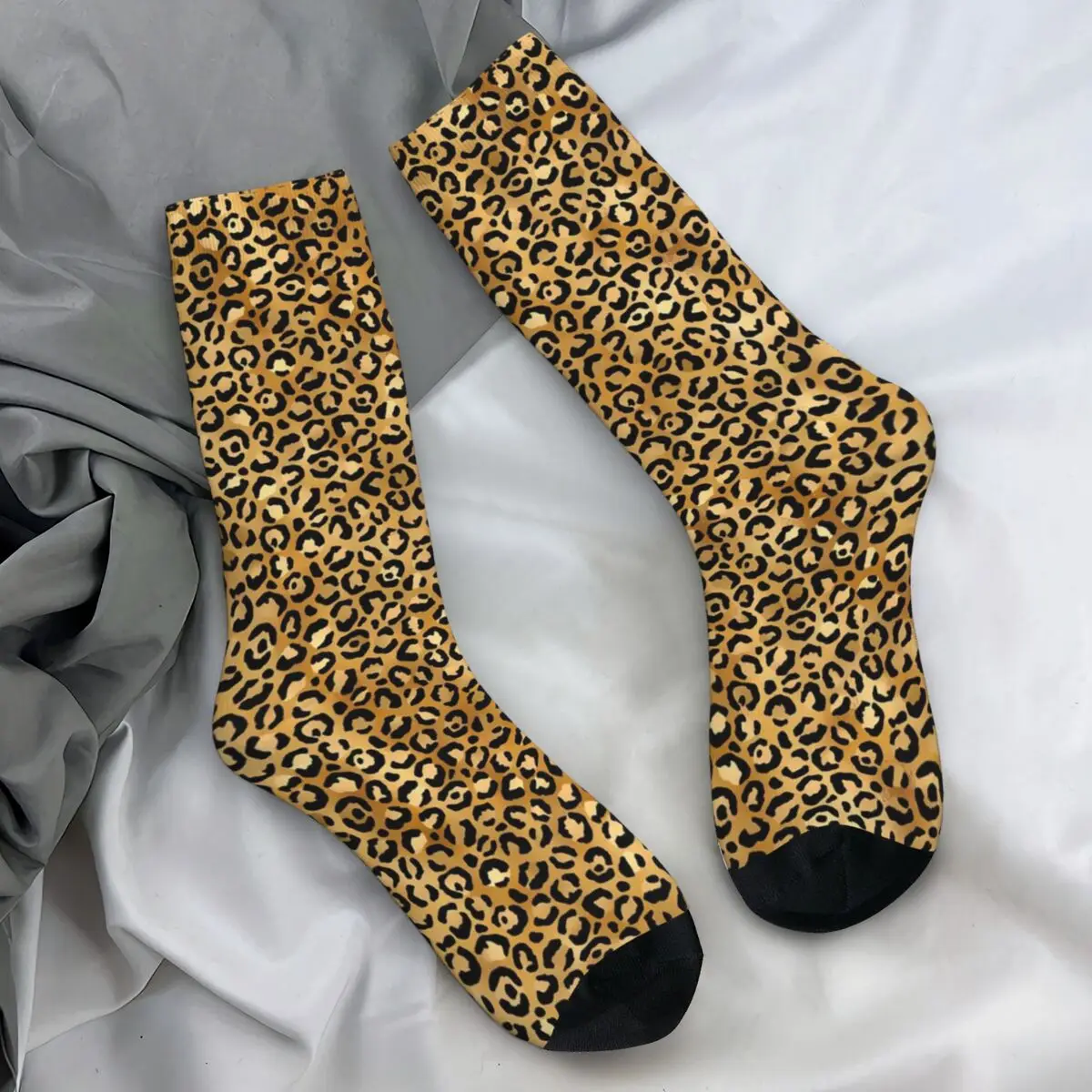 Leopard Print Socks Trendy Black Gold Fashion Stockings Autumn Anti-Slip Couple Socks Soft Breathable Printed Running Socks