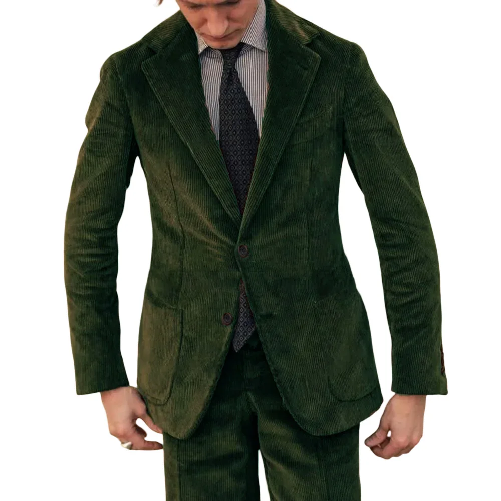 Вельветовые мужские костюмы для деловой вечеринки, комплект из 2 предметов, смокинг для свадьбы, жениха, на заказ, для выпускного, приталенный деловой костюм, куртка с брюками