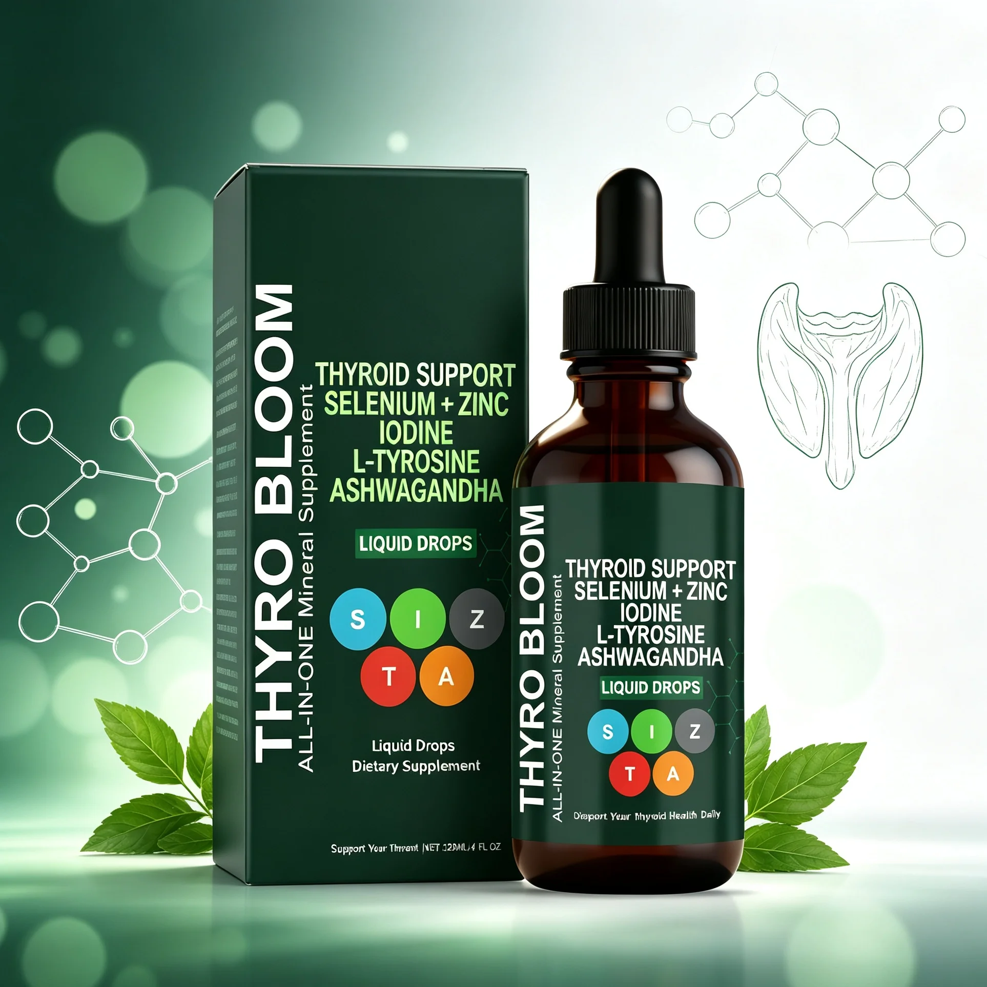Thyroid Support Oral Drops Iodine Selenium Ashwagandha Support Metabolism Hormone Balance Energy for Men Women