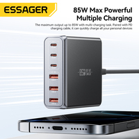 Essager 85W Fast Charger QC4.0 PD3.0 PPS 6 IN 1 Desktop Charging Station For iPhone 17 16 15 Huawei Samsung Tablet Macbook Air