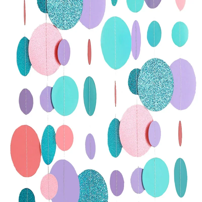 4m Glitter Round Ring Paper Garland Wall Hanging Ocean Banner Baby Shower Wedding Undersea Marmaid Birthday Party DIY Decoration
