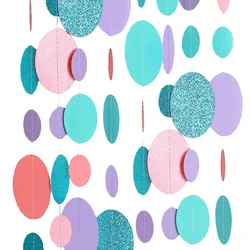 4m Glitter Round Ring Paper Garland Wall Hanging Ocean Banner Baby Shower Wedding Undersea Marmaid Birthday Party DIY Decoration